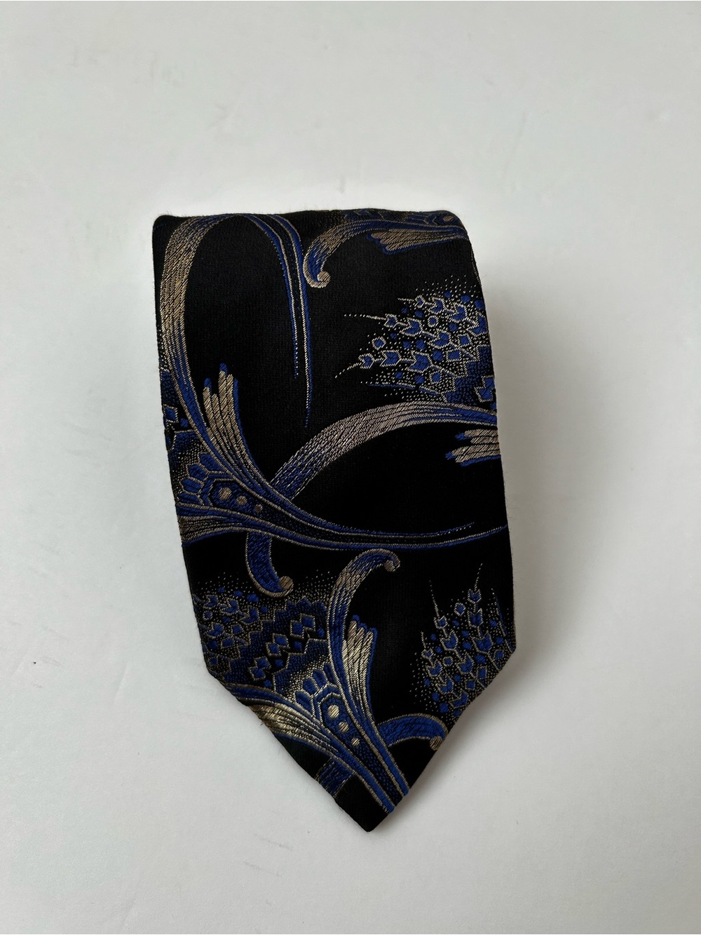 RARE Brioni 24K Gold Silk Tie Black Navy Blue Handmade in Italy